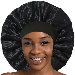 3 PACK of Comfy Satin Bonnets-Protects Hair While Sleeping.Blue,Brown,Black